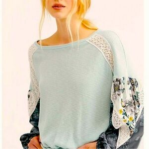 Free People womans boho Waffle Knit top blouse oversized size Small